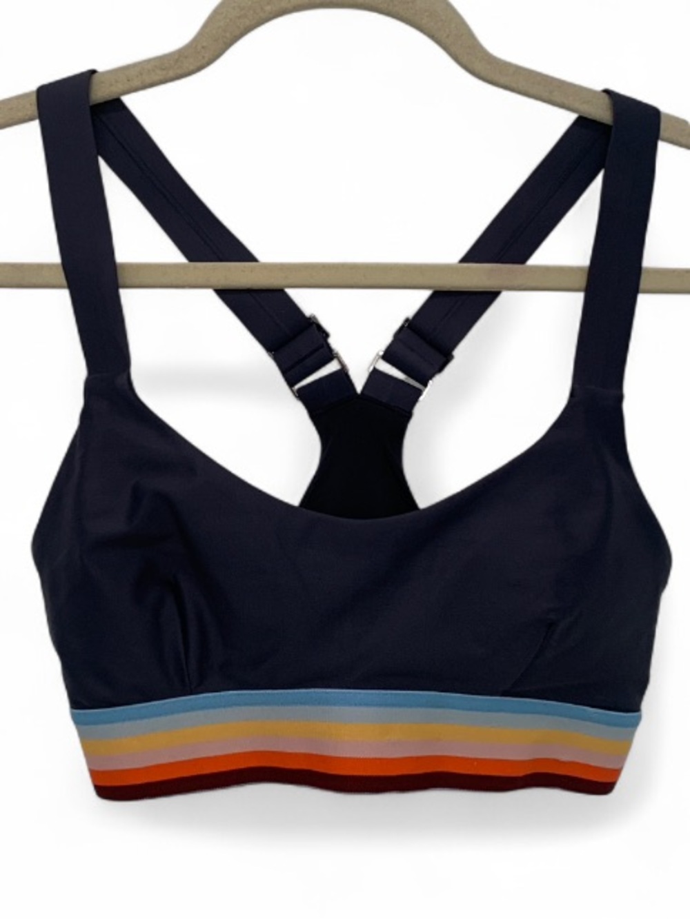 The Upside Blue Racerback Swim Top with Multicolor Stripe Band
